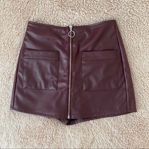 Maroon Leather Skort
